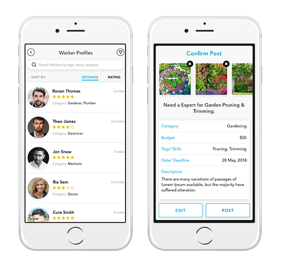 Giggnet app Phone screens